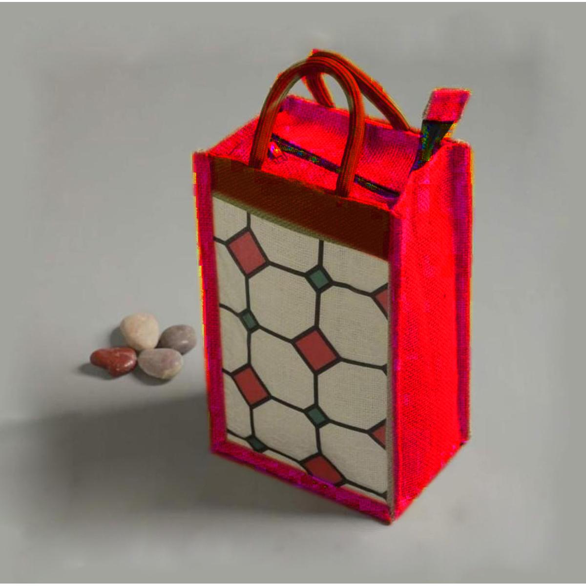 Eco friendly jute lunch box bag with cutomised design and reusable fabrics