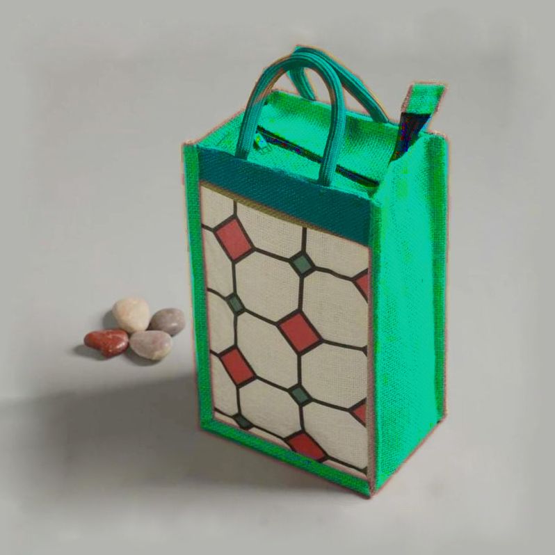 Eco friendly jute lunch box bag with cutomised design and reusable fabrics