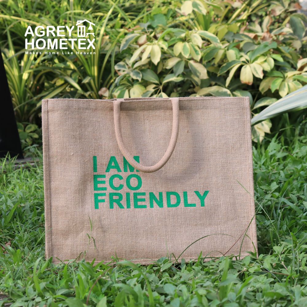 Jute Shopping/Tote Bag, Natural, (14"x18"x6"), I am eco Friendly