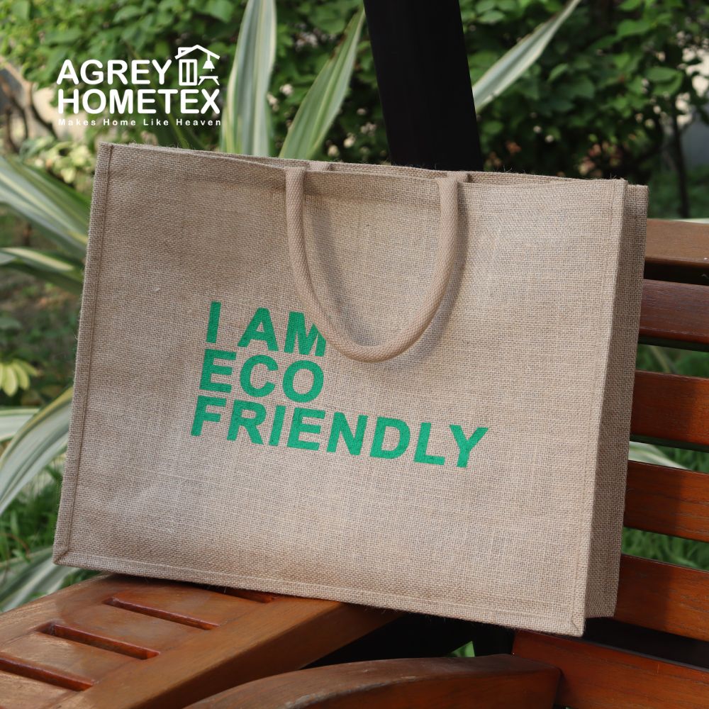 Jute Shopping/Tote Bag, Natural, (14"x18"x6"), I am eco Friendly