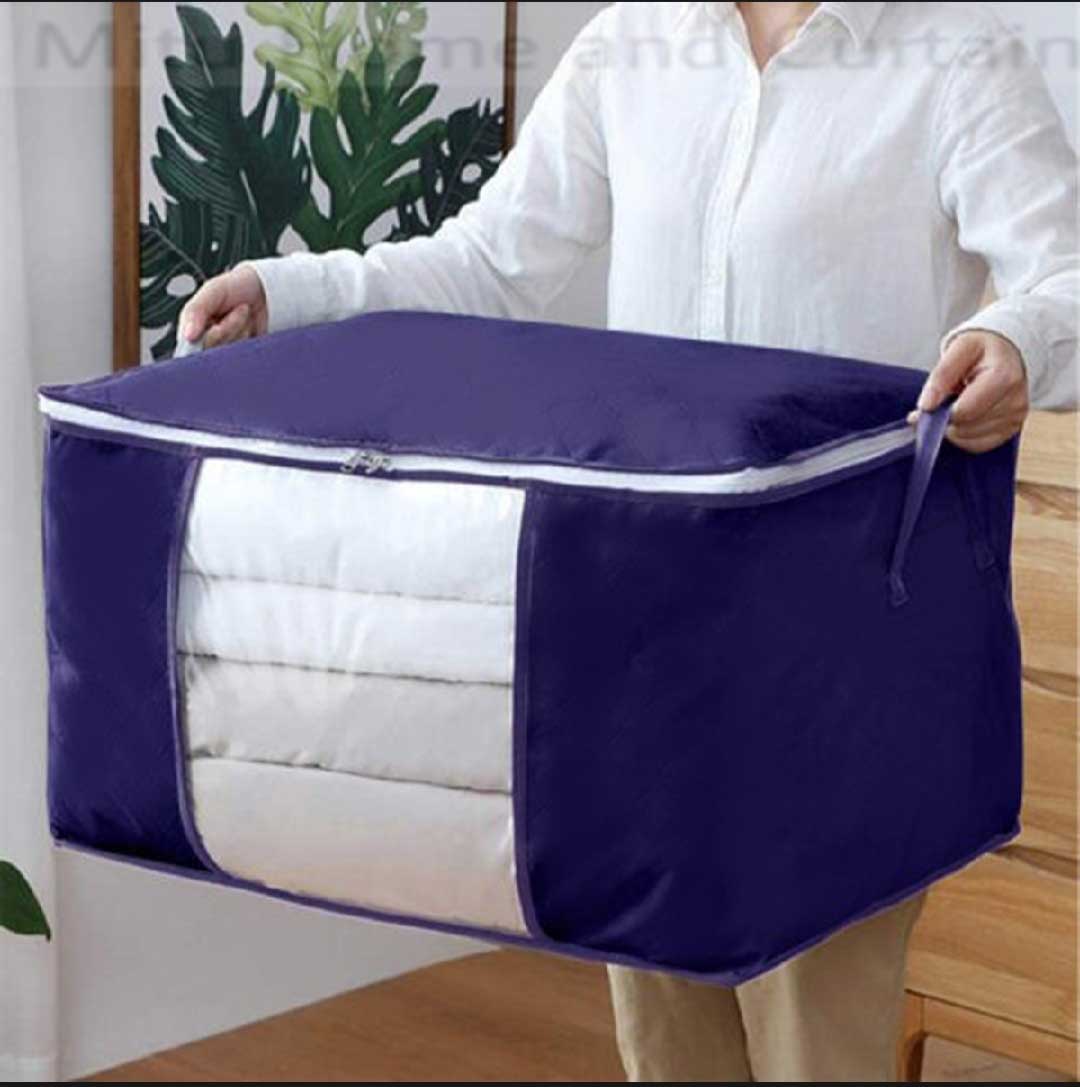 Premium Quality Winter Cloths Storage Organizer Bag / Eco Friendly Wardrobe Organizer Ash , Navy blue