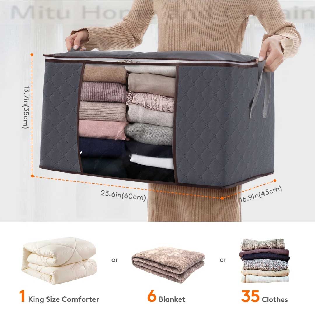 Premium Quality Winter Cloths Storage Organizer Bag / Eco Friendly Wardrobe Organizer Ash , Navy blue