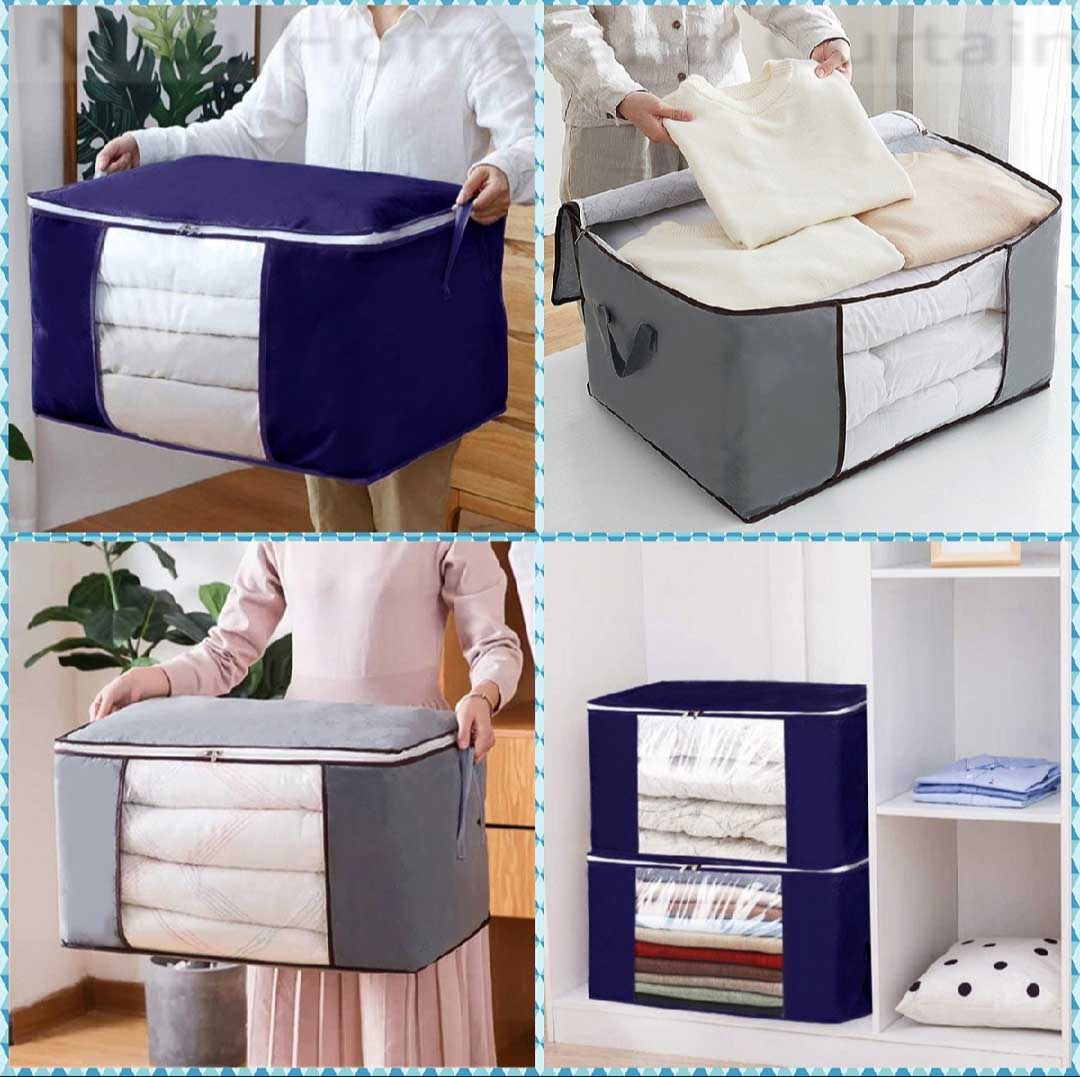 Premium Quality Winter Cloths Storage Organizer Bag / Eco Friendly Wardrobe Organizer Ash , Navy blue