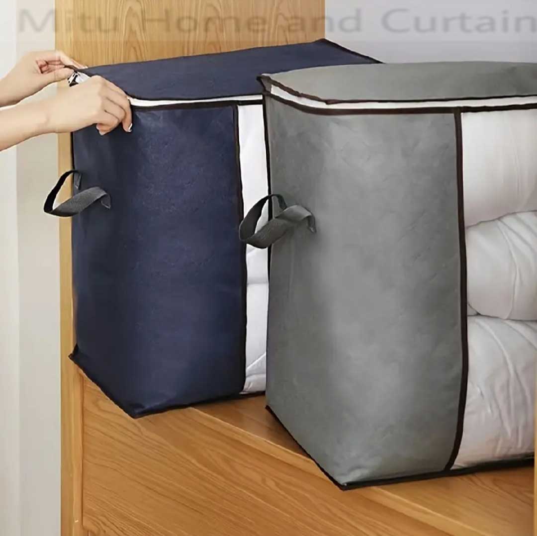 Premium Quality Winter Cloths Storage Organizer Bag / Eco Friendly Wardrobe Organizer Ash , Navy blue