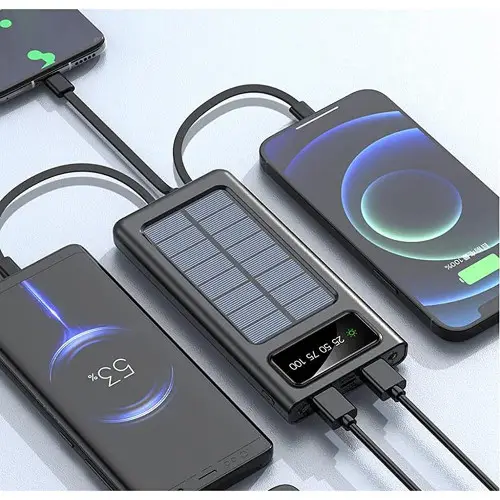 RECRSI RE-PB205 Solar Power Bank – 20,000mAh Ultra-Durable Backup with 4 Built-in Cables