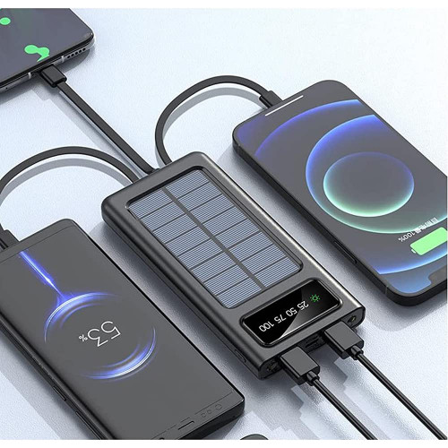 RECRSI RE-PB205 Solar Power Bank – 20,000mAh Ultra-Durable Backup with 4 Built-in Cables